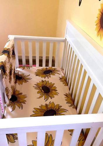 Crib sheet tan sunflower