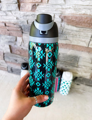 32oz black teal Aztec tumbler * in stock