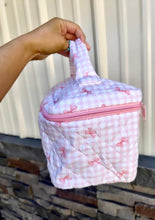 Pink bow quilted make up travel cases