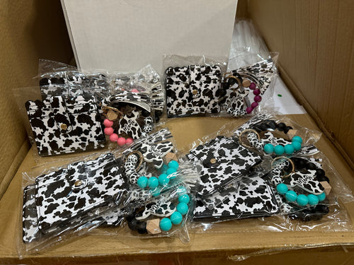 Cow print wristlet wallet mama keychains sent randomly