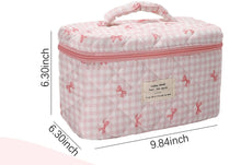 Pink bow quilted make up travel cases