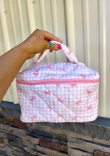 Pink bow quilted make up travel cases