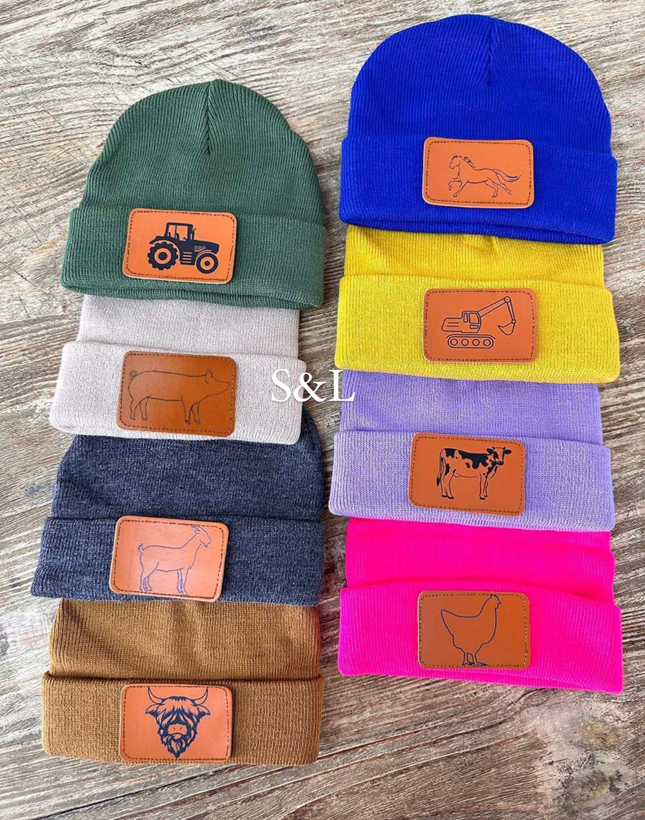 Custom leather patch beanies (preorder will arrive early December)