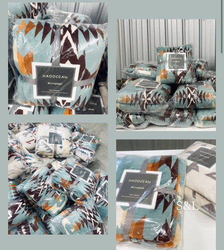 Large Aztec fleece blankets